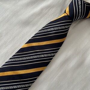 Versace Vintage Silk Greek Key Tie Navy Gold
